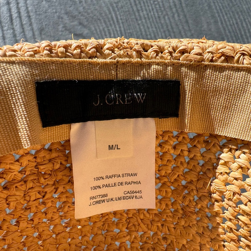 J Crew Packable Straw Raffia Hat with Black Ribbon Size M/L - Picture 8 of 9